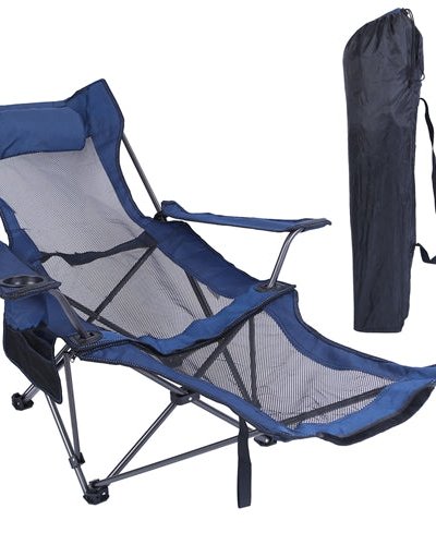 Fresh Fab Finds Foldable Camping Chair 330LBS Load Heavy Duty Steel Lawn Chair Collapsible Chair With Reclining Backrest Angle Cup Holder - Blue product