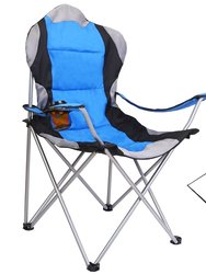 Foldable Camping Chair Heavy Duty Steel Lawn Chair Padded Seat Arm Back Beach Chair 330LBS Max Load With Cup Holder Carry Bag - Blue