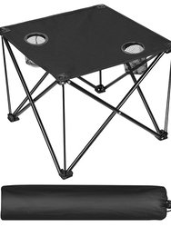 Foldable Camping Table Portable Picnic Table Lightweight Travel Desk With Cup Holder Carrying Bag - Black