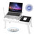 Foldable Laptop Table Bed Desk With Cooling Fan Mouse Board LED 4 USB Ports Snacking Tray with Storage for Home Office - White