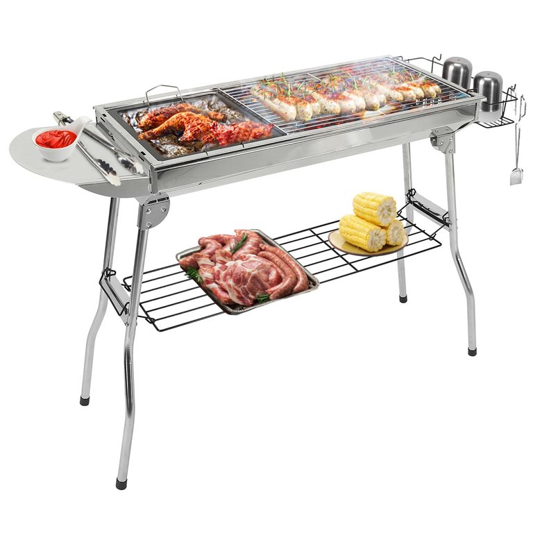 Foldable Portable BBQ Grill Stainless Steel - 150 sq In Cooking Area - For Picnic Camping Backyard