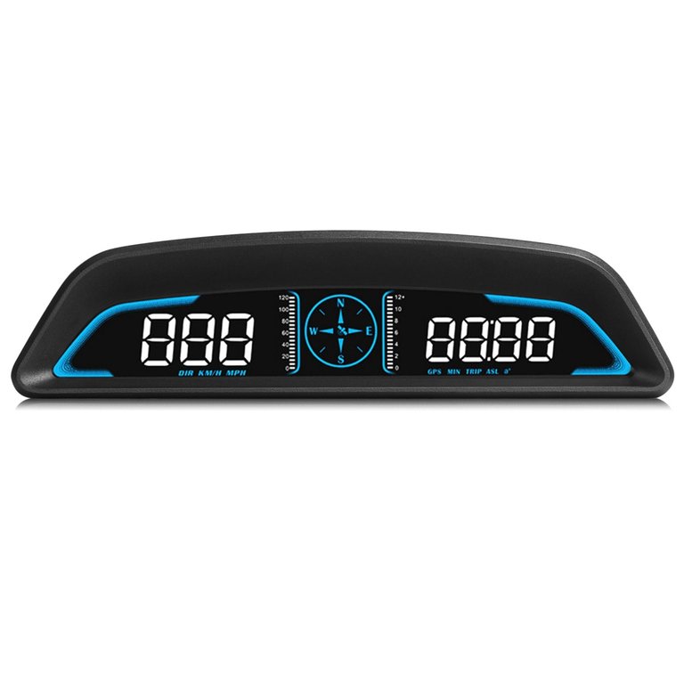 HUD Car GPS Speedometer Odometer With Acceleration, Compass, Altitude, Driving Distance Over Speed Alarm HD LED Display - Black