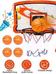 Indoor Mini Basketball Hoop Set Over Door Basketball Hoop with 4 Inflatable Balls Electric Audio Scorer Foldable Basket Gift for Kids and Adults