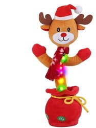 Kid Electric Dance Toy Christmas Elk Snowman Senior Penguin Plush Toy Interactive Sing Song Whirling Mimicking Recording Light Up Toy - Elk