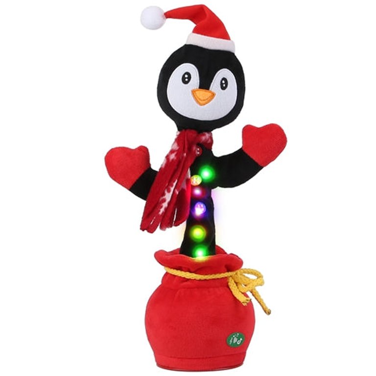 Kid Electric Dance Toy Christmas Elk Snowman Senior Penguin Plush Toy Interactive Sing Song Whirling Mimicking Recording Light Up Toy - Penguin