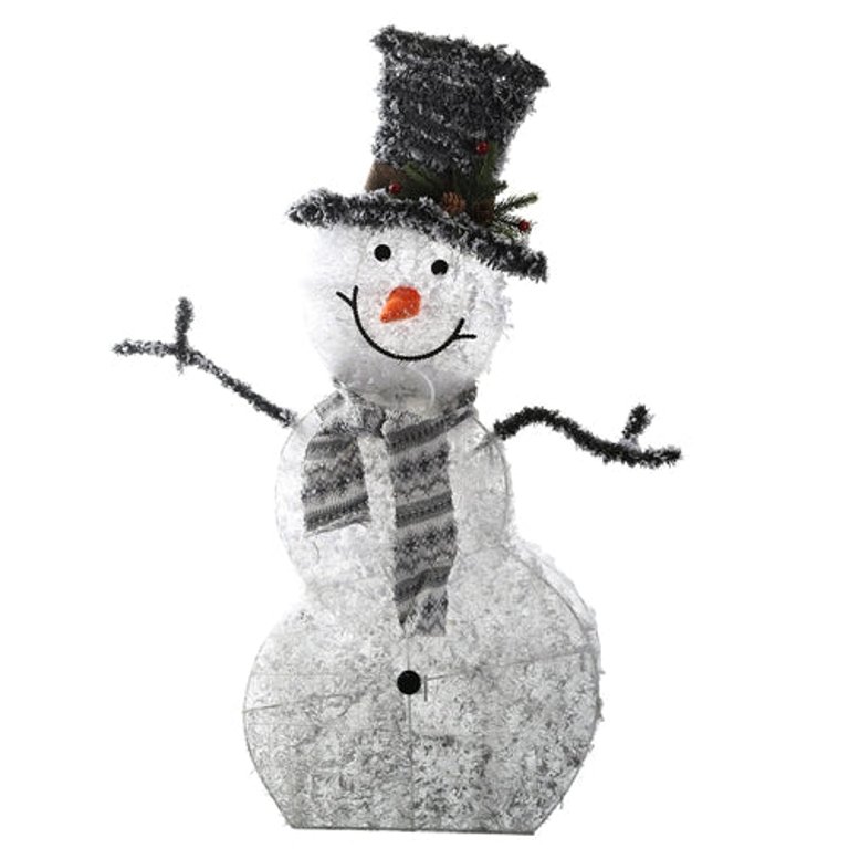 LED Christmas Snowman Decoration Light Collapsible Battery Operated Lighted Snowman Indoor Outdoor Garden Light With Removable Hands Scarf - Multi