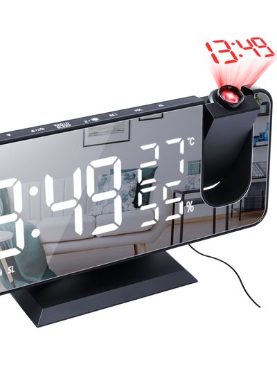 Fresh Fab Finds Mirror LED Projection Alarm Clock - Dual Alarms, USB Port, 4 Dimmer, 12/24 Hour - Black product