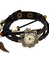 New! Beautiful Bohemian Style Retro Handmade Leather Angel Wing Women's Watches-black - Black