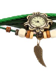 New! Beautiful Bohemian Style Retro Handmade Leather Angel Wing Women's Watches-green - Green