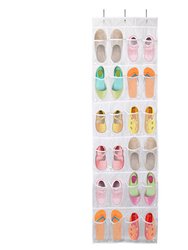 Over The Door Shoes Rack 24-Pocket Crystal Clear Organizer 6-Layer Hanging Storage Shelf For Shoes Slippers Small Toys Closet Cabinet - White