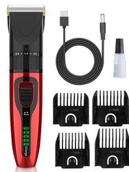 Pet Grooming Kit Rechargeable Cordless Dog Grooming Clippers Low Noise Electric Dog Trimmer Shaver Hair Cutter With 4 Guide Combs Scissors Oil - Red