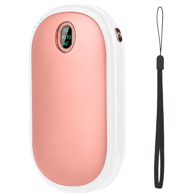 Pocket Warmer Power Bank, Rechargeable Hand Heater with Digital Display, 2 Heat Levels, Double-sided Heating. - Pink