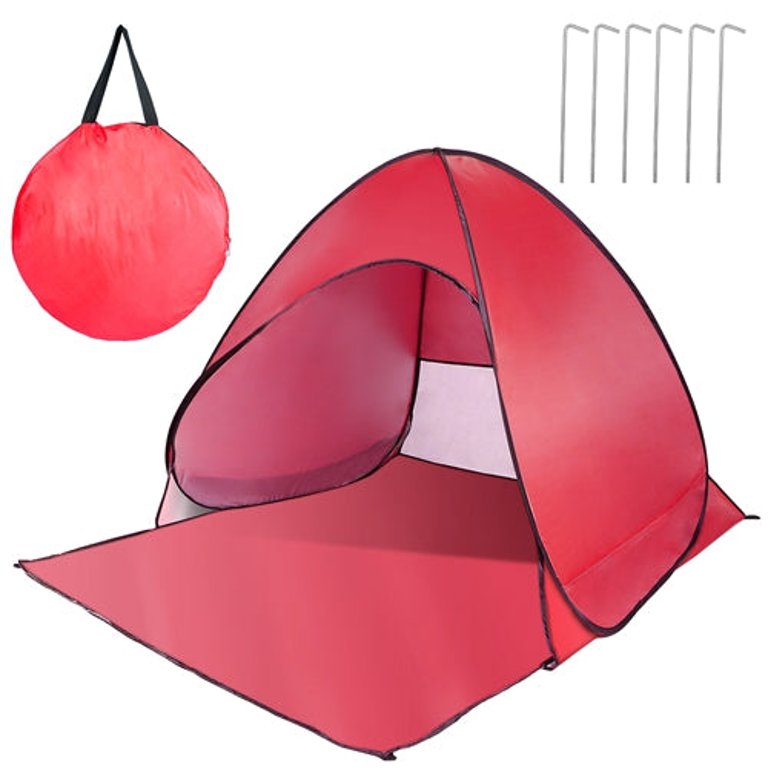Pop Up Beach Tent Sun Shade Shelter Anti-UV Automatic Waterproof Tent Canopy for Outdoor Beach Camping Fishing P - Red