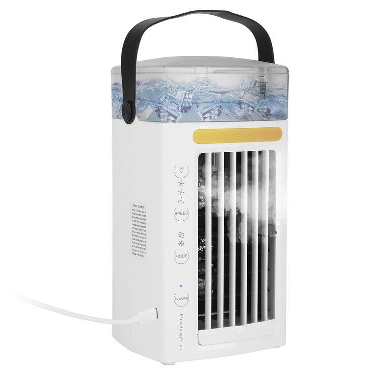 Portable 4-In-1 Air Cooler: Mist Cooling, 3 Speeds, Nightlight - White