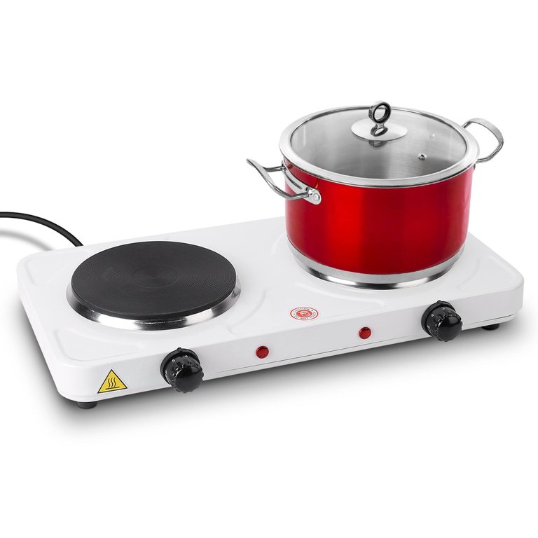 Portable Dual Electric Burner - 2000W, 5 Gear Temperature Control - White