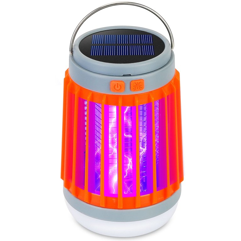 Portable Solar USB Bug Zapper - 5 Light Modes, UV Light, Fly Trap, Hanging Hook - Orange
