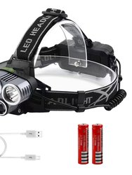 Rechargeable Headlamp 20000 Lumen LED Headlight 6 Modes Headlamp Flashlight For Camping Cycling Hiking Hunting Emergency - Black
