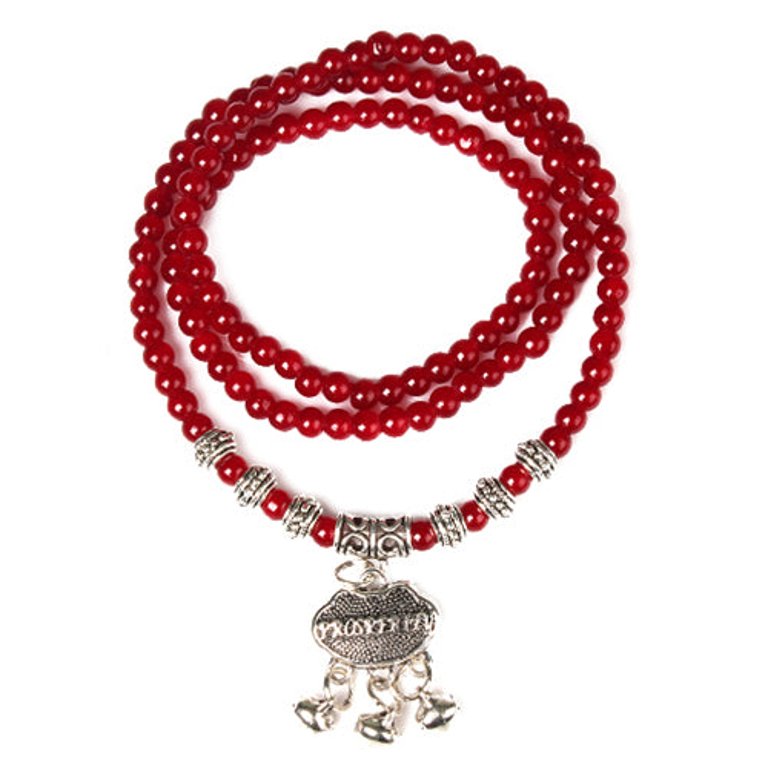 Red Agate Beaded Good Lock Bracelet - Red - Red