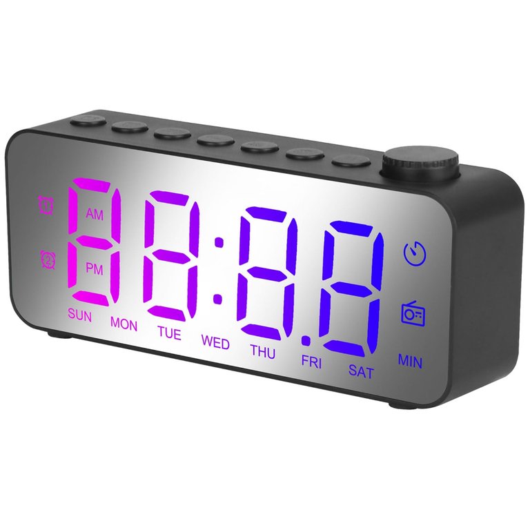 RGB LED Digital Alarm Clock - 8 Alarm Sounds, 8 Font Colors, 16 Volumes, 5 Dimmer Modes, 3 Alarm Settings - Black
