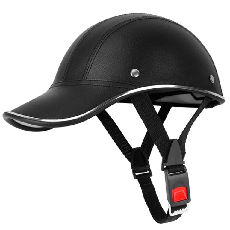 Safety Bicycle Helmet Adjustable Windproof Bike Helmet Sunshade Baseball Cap Anti-UV Cycling Motorcycle Hat Leather Helmet - Black