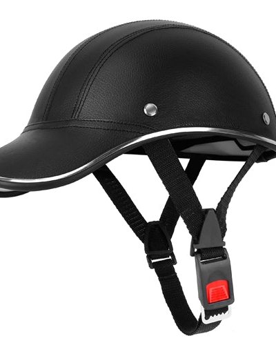 Fresh Fab Finds Safety Bicycle Helmet Adjustable Windproof Bike Helmet Sunshade Baseball Cap Anti-UV Cycling Motorcycle Hat Leather Helmet - Black product