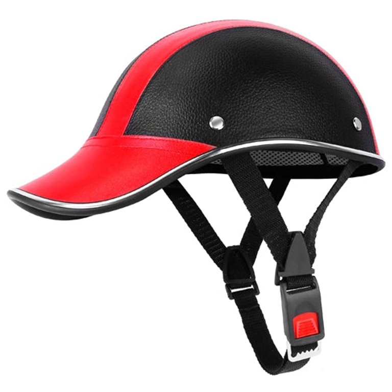 Safety Bicycle Helmet Adjustable Windproof Bike Helmet Sunshade Baseball Cap Anti-UV Cycling Motorcycle Hat Leather Helmet - Red