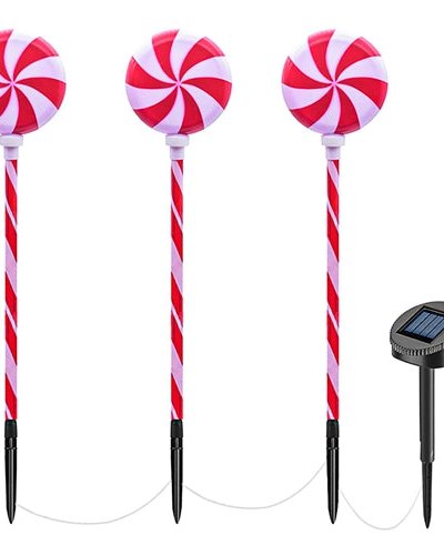 Fresh Fab Finds Solar Christmas Candy Light Set Of 3 IP65 Waterproof Solar Lollipops Stake Lamp For Outdoor Christmas Decorative Light - Multi product