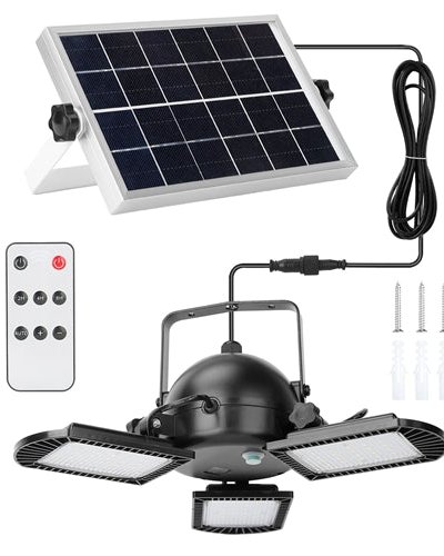 Fresh Fab Finds Solar Pendant Lights IP65 Waterproof Shed Light 120° Adjustable Garage Light With 3 Timing Modes 4 Brightness Levels Remote Control for Patio Porch product