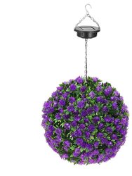 Solar Powered Topiary Ball 20 LED Lights Artificial Rose Flower Garden Hanging Light Ball IPX4 Water-Resistant Decorative Lighting For Home Garden Fen