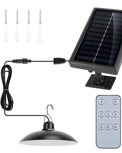 Fresh Fab Finds Solar Shed Lights Dimmable Timing Auto Off Sensor Hanging Lamp IP65 Waterproof Remote Control Pendant Light - White product