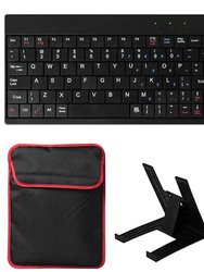 Tablet PC Sleeve Bag Case Stand For Tablet Under 10" With USB Mini Keyboard Two Layer Pockets - Black
