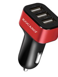 Triple USB Car Charger - 30W, 5.5A - iPhone XS/XS Max/8 Plus, Galaxy S7/S6 - Compact - Red