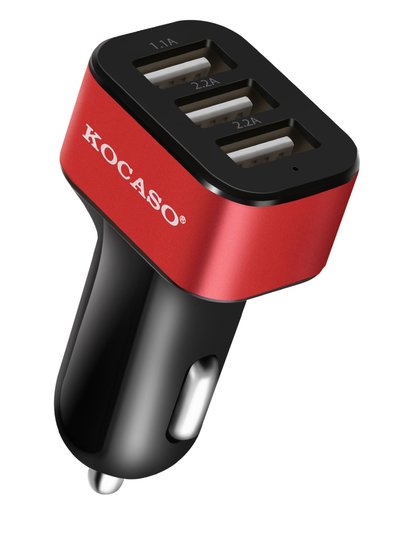 Fresh Fab Finds Triple USB Car Charger - 30W, 5.5A - iPhone XS/XS Max/8 Plus, Galaxy S7/S6 - Compact - Red product