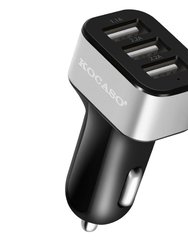 Triple USB Car Charger - 30W, 5.5A - iPhone XS/XS Max/8 Plus, Galaxy S7/S6 - Compact - Silver