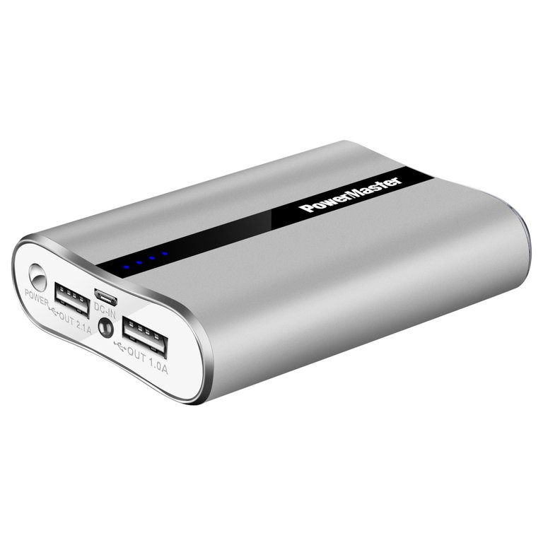 Ultra-Compact PowerMaster 12000mAh Charger - Dual USB Ports, Fast Charging - Ideal for IOS Phone - 3.1A Output - Silver