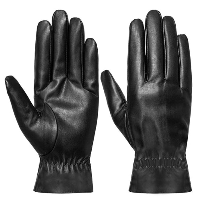 Unisex Leather Winter Warm Gloves Outdoor Windproof Soft Gloves Cycling Skiing Running Cold Winter Gloves - Black - XL - Black