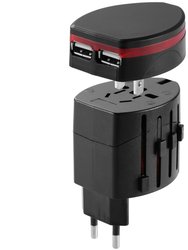 Universal Travel Power Adapter - All-in-One Wall Charger with 2 USB Ports - US UK EU AU Plug - for Phones, Tablets, Cameras - Black