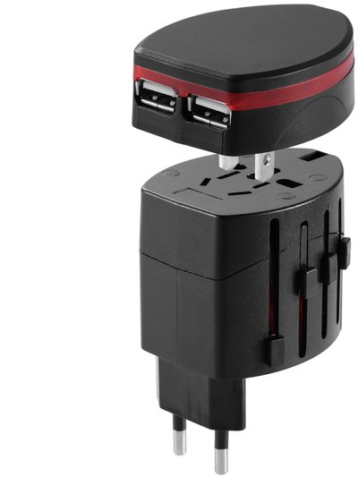Fresh Fab Finds Universal Travel Power Adapter - All-in-One Wall Charger with 2 USB Ports - US UK EU AU Plug - for Phones, Tablets, Cameras - Black product