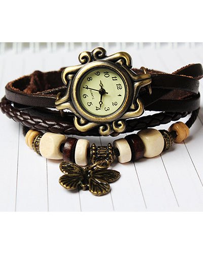 Fresh Fab Finds Vintage Women\'s Watch Bohemian Handmade Leather Watch Quartz Wrist Watch Fashion - Brown product