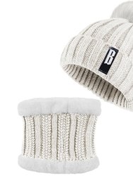 Winter Beanie Hat Scarf Set Women Warm Knitting Skull Cap Neck Warmer For Walking Running Hiking Camping Outdoors Gift - Cream