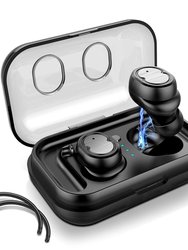 Wireless 5.0 Earbuds - IPX4, Touch Control, Stereo, Noise Cancelling, 32.8ft Range, Mic, 500mAh Charging Dock - Black