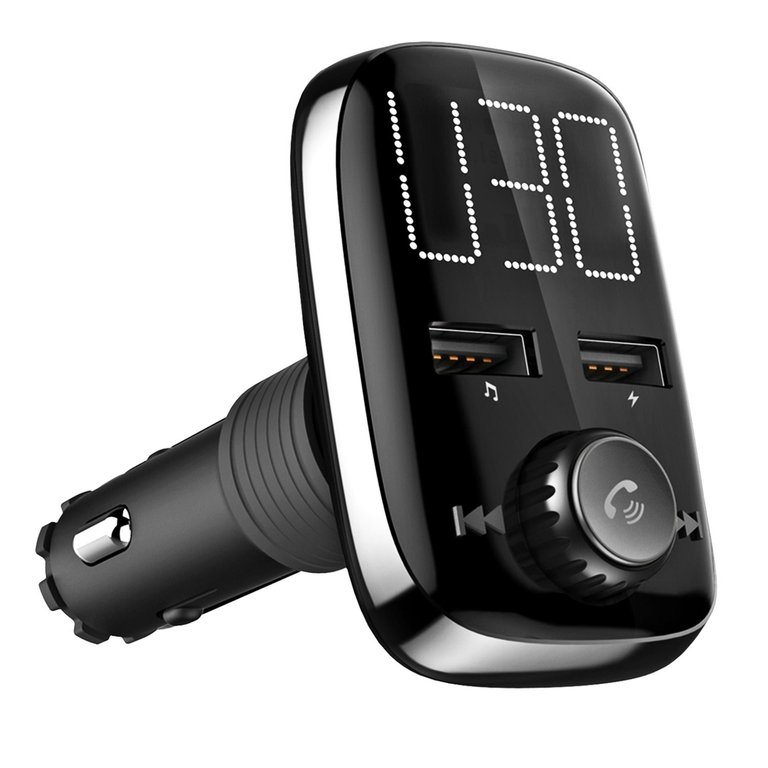Wireless FM Transmitter / Dual USB Charger / Hand-Free Call / MP3 Player / AUX Input / TF Card & USB Flash Drive support - Black