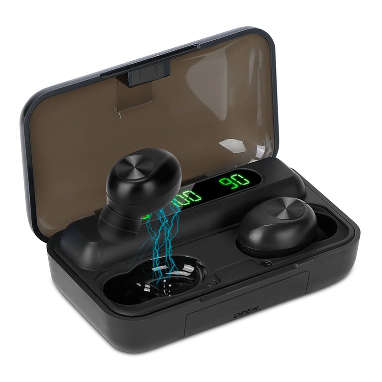 Wireless TWS Earbuds - 5.1 Stereo Headset, Noise Canceling, Mic, Magnetic Charging Dock - for Driving, Working, Traveling - Packs & Pieces - Black