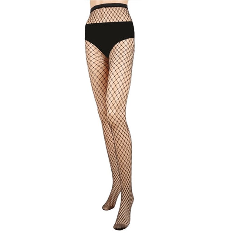 Women Fishnet Tights Sexy High Waist Fishnet Pantyhose Stretchy Mesh Hollow Out Tights Stockings With Small Medium Large Hole Choices - Medium - Black