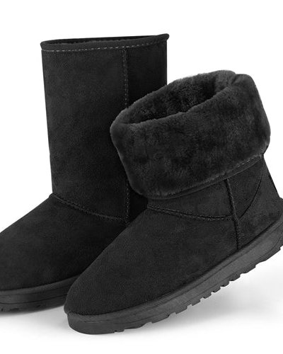 Fresh Fab Finds Women Ladies Snow Boots Waterproof Faux Suede Mid-Calf Boots Fur Warm Lining Shoes - Black - 7 product