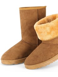 Women Ladies Snow Boots Waterproof Faux Suede Mid-Calf Boots Fur Warm Lining Shoes - Chestnut - 10 - Chestnut