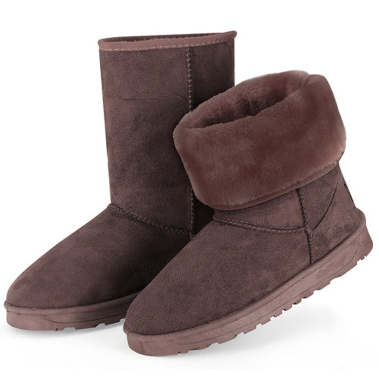 Women Ladies Snow Boots Waterproof Faux Suede Mid-Calf Boots Fur Warm Lining Shoes - Chocolate - 7 - Chocolate