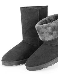 Women Ladies Snow Boots Waterproof Faux Suede Mid-Calf Boots Fur Warm Lining Shoes - Gray - 10 - Gray