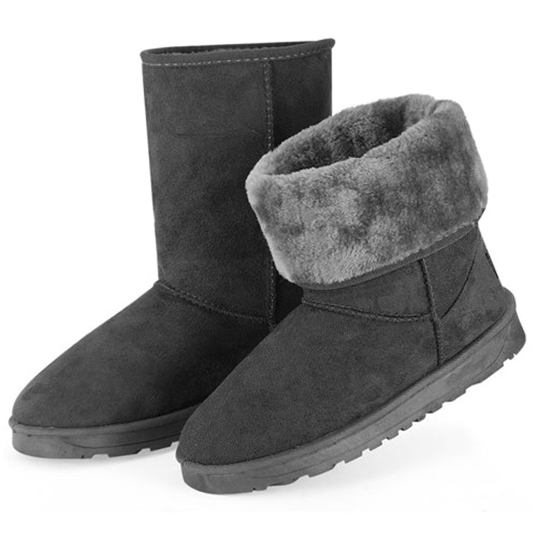 Women Ladies Snow Boots Waterproof Faux Suede Mid-Calf Boots Fur Warm Lining Shoes - Gray - 10 - Gray