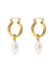 Gold Mini Hoops With Baroque Pearls - Gold